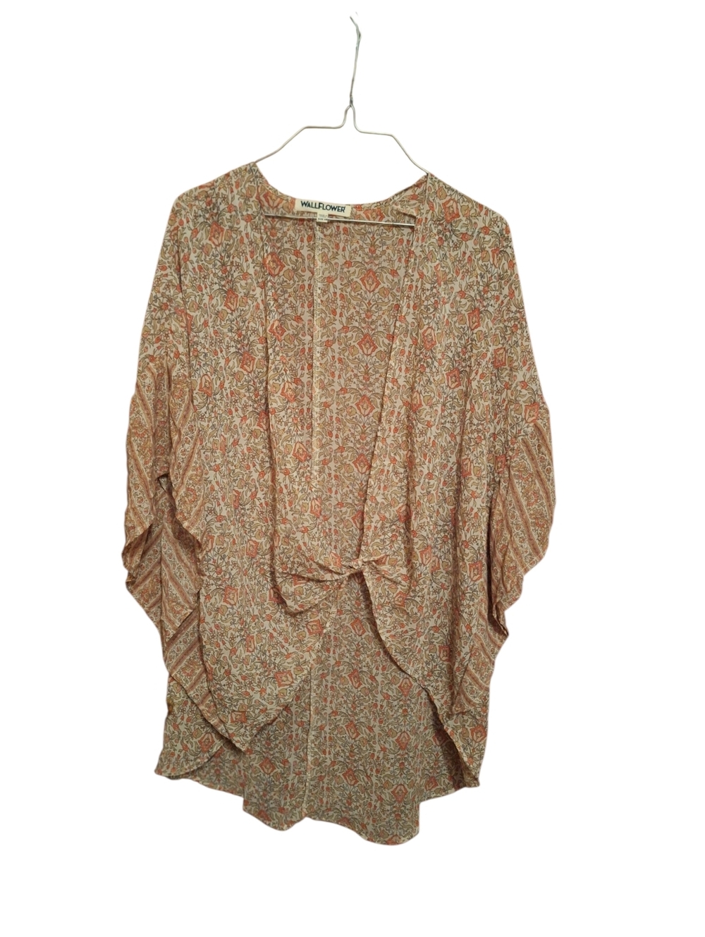 Wallflower Rust & Cream Floral Open-Front Kimono Top FLOWY Oversized Ladies XS